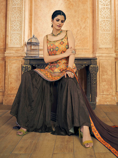 Myra Multi Printed Chinon Silk Designer Suit - Distacart