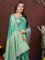 Thumbnail for Lorenvalley Fashion Teal Soft Silk Woven Design with Zari Weaving Leheriya Design Saree - Distacart