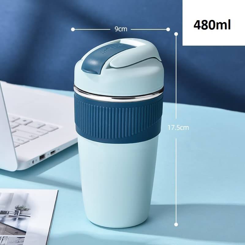 Wosta Travel Coffee Mug with Lid and Straw Tumbler - 480ml (Sky Blue) - Distacart