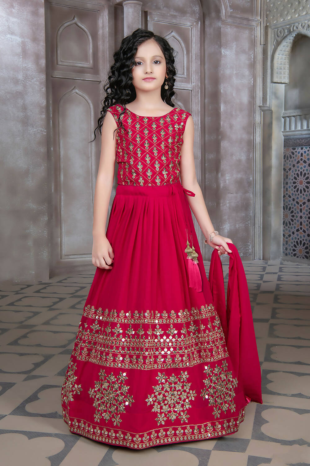 Kids Wedding Designer Pink Georgette Lehenga Choli - Aaradhna - Distacart