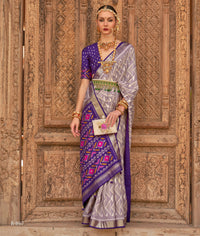 Thumbnail for Grey Silk Geometric Printed Saree With Unstitched Blouse Piece - Aanchal - Distacart