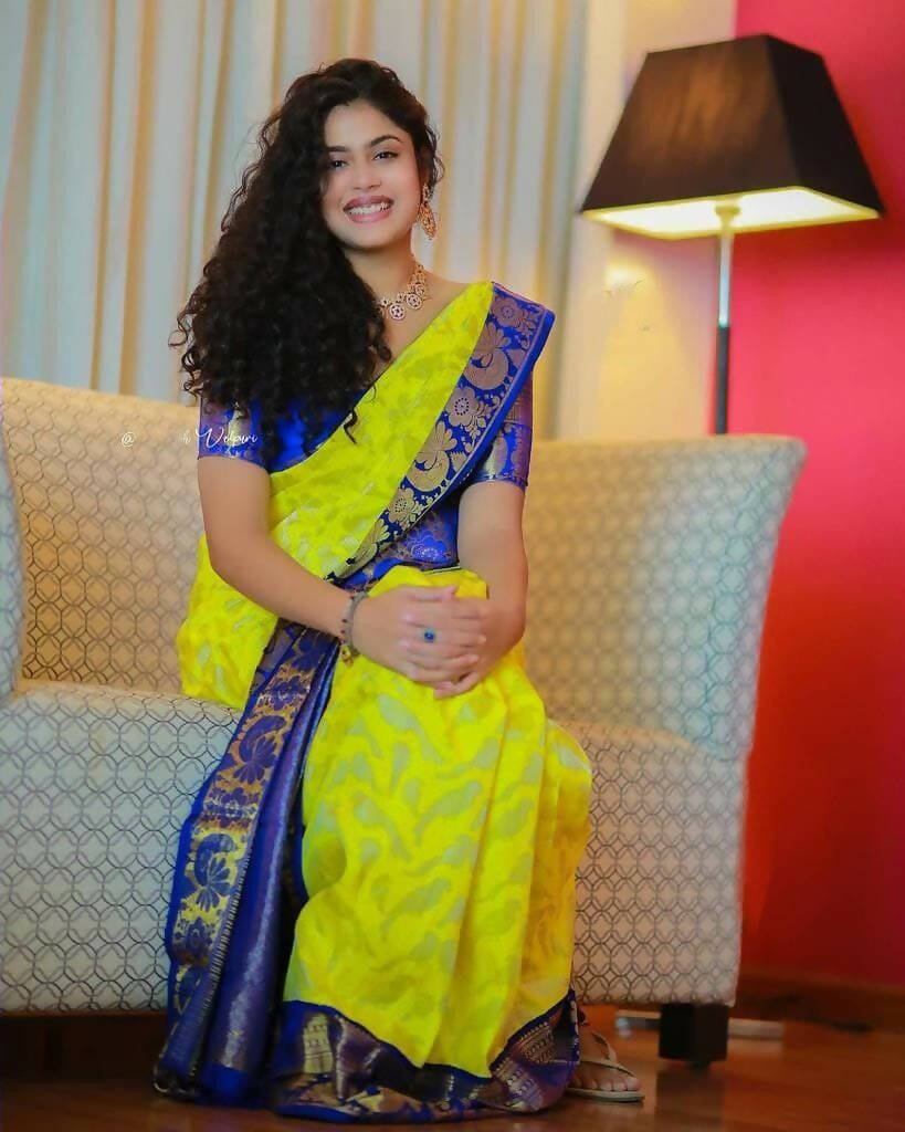 DEIANA'S Beautiful Golden Jari with New Design Soft Lichi Silk Saree - Yellow - Distacart