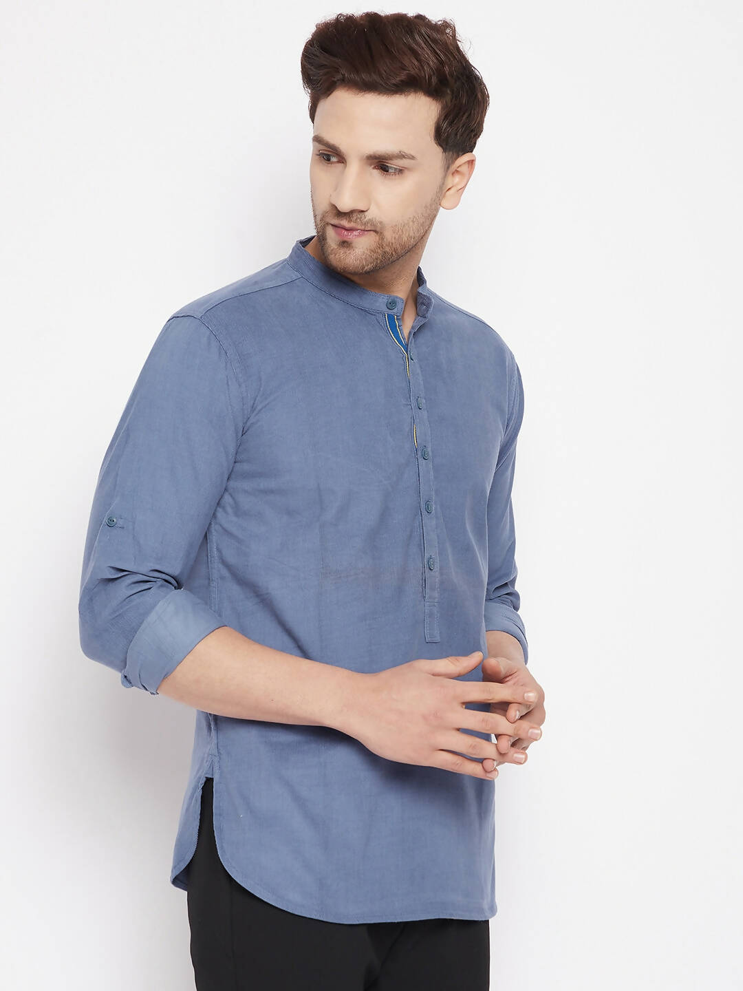 Even Apparels Grey Pure Cotton Short Men's Kurta With Band Collar - Distacart