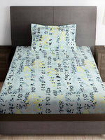 Thumbnail for Story@home Arena Grey & Blue Floral Printed 180 TC Bedsheet & Pillow Covers - Distacart