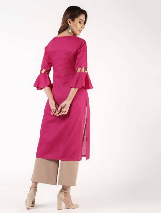 Aniyah Cotton Criss Cross Bell Sleeves Magenta Straight Kurta (AN-144K)