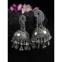 Thumbnail for Peacock Shaped Tribal Design Oxidised Silver Plated Chandelier Jhumkas (VMC-PCK2) By House of Ree - Distacart
