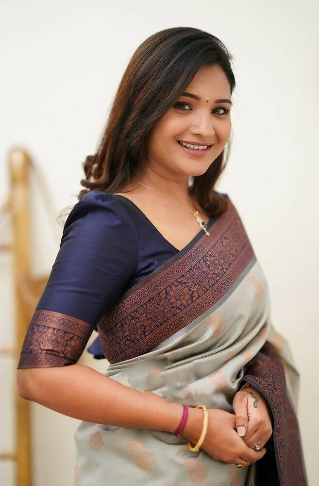 DEIANA'S Beautiful Golden Jari with New Design Soft Lichi Silk Saree - White - Distacart