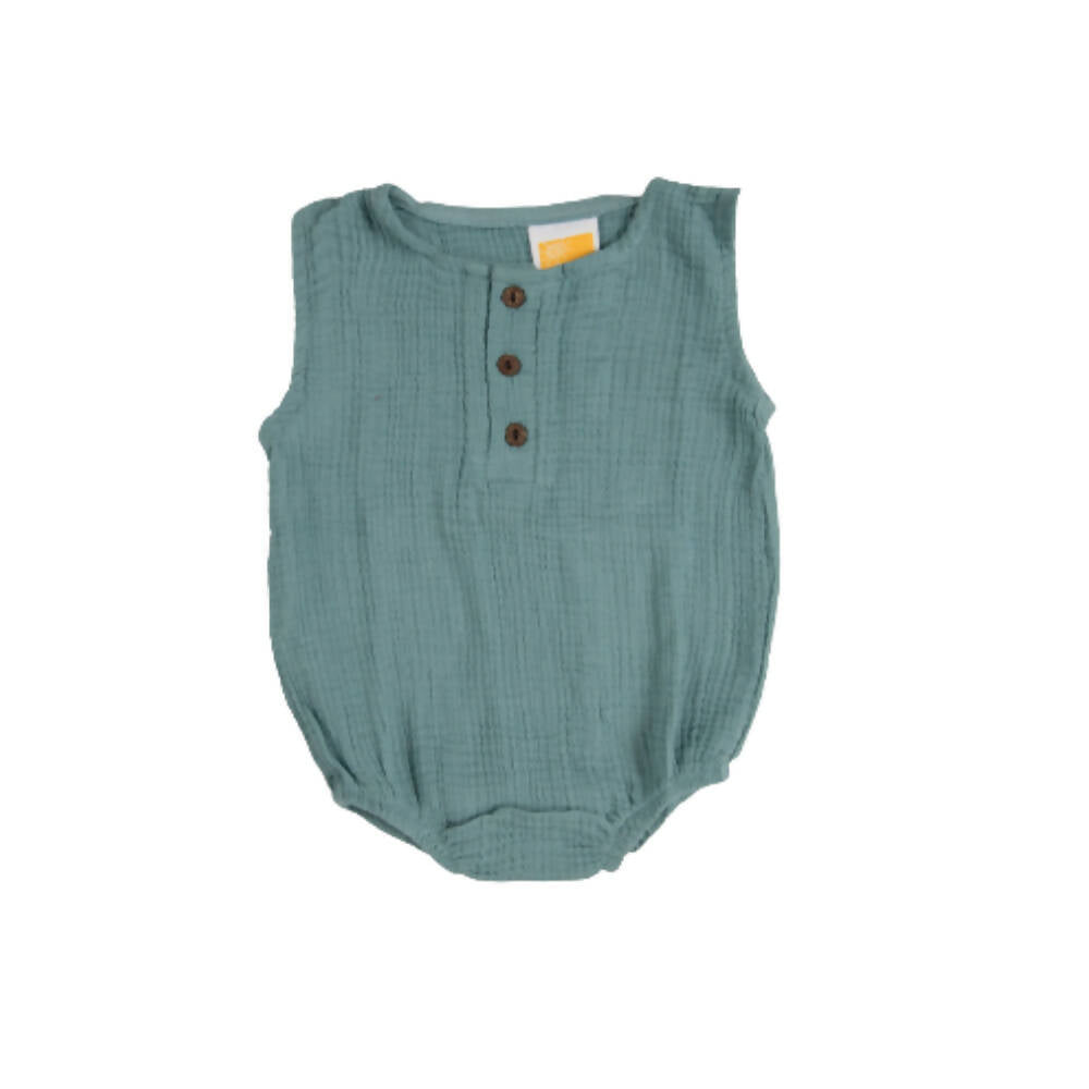 Sunshine Baby Cute Organic Muslin Cotton Sleeveless Rompers For Babies - Teal - Distacart