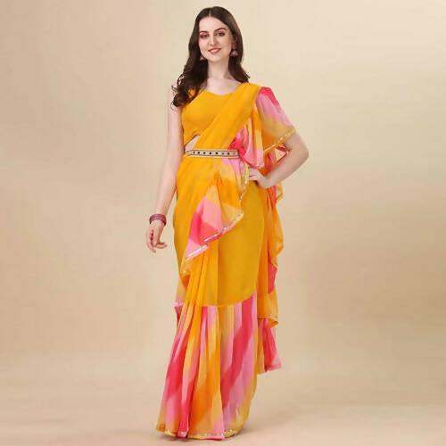 Women's Partywear Designer Yellow Georgette Fancy Saree - Dyuti - Distacart