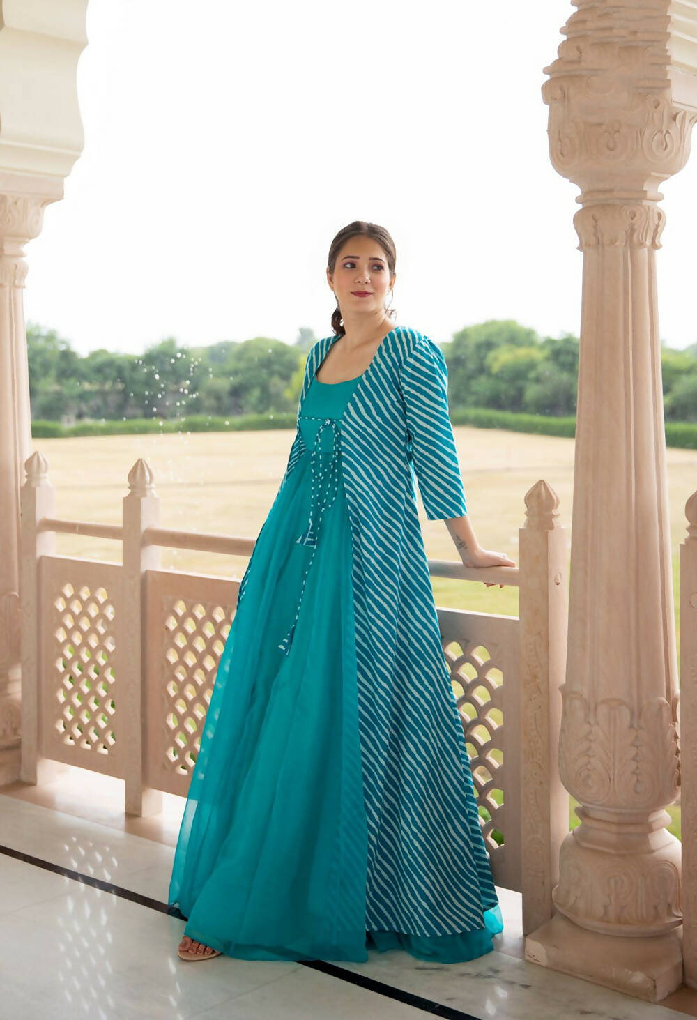 Partywear Designer Digital print Sky Pure Georgette Gown - Anbazaar - Distacart