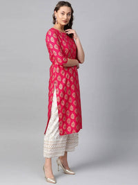 Thumbnail for Anubhutee Pink & Golden Printed Straight Kurta - Distacart