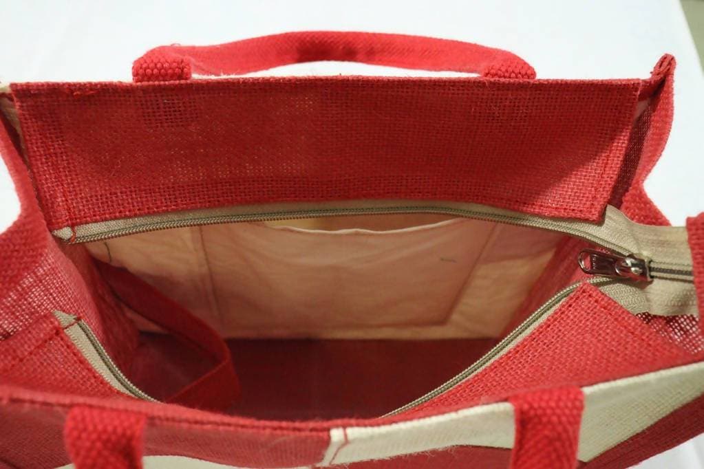 Jute Lunch Bag With Zip For Men and Women