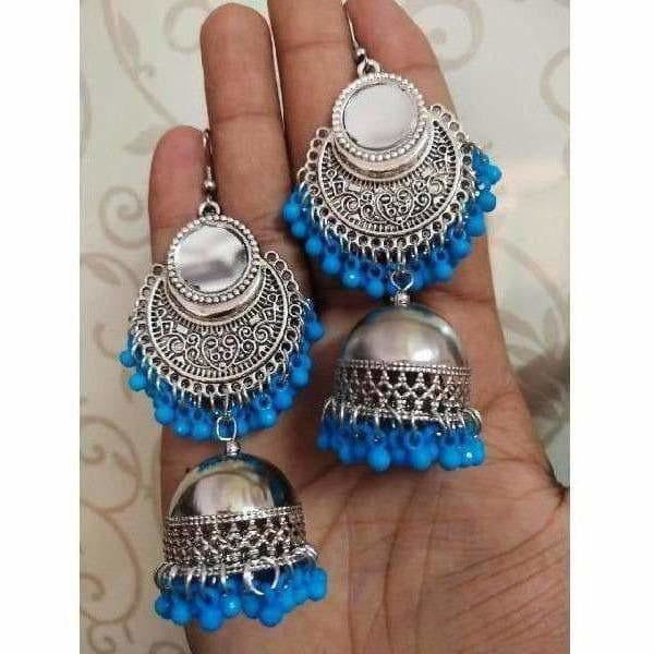 Muskan Fancy Enchant Oxidized Afghani Style Sky Blue Jhumki Earrings