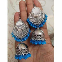 Thumbnail for Muskan Fancy Enchant Oxidized Afghani Style Sky Blue Jhumki Earrings