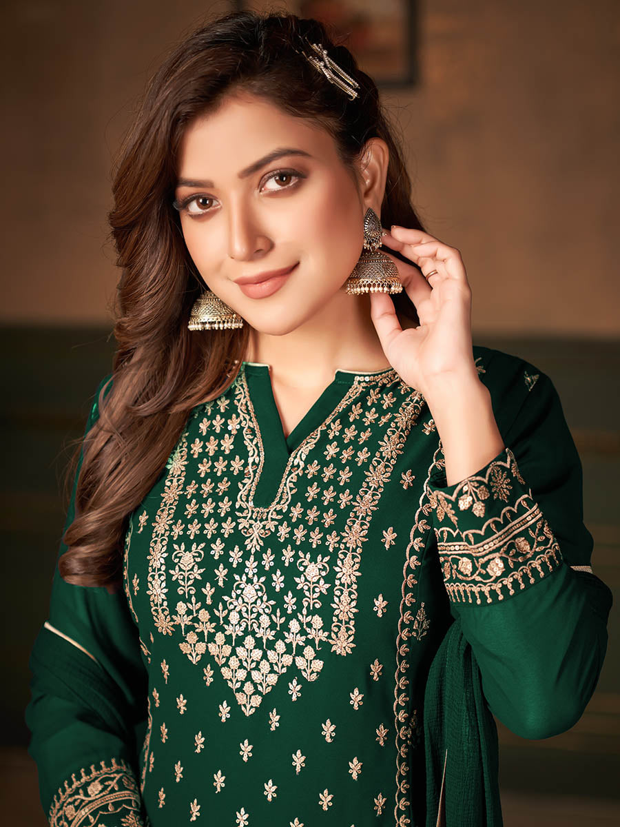 Myra Green Faux Georgette Embroidered Sharara Suit - Distacart