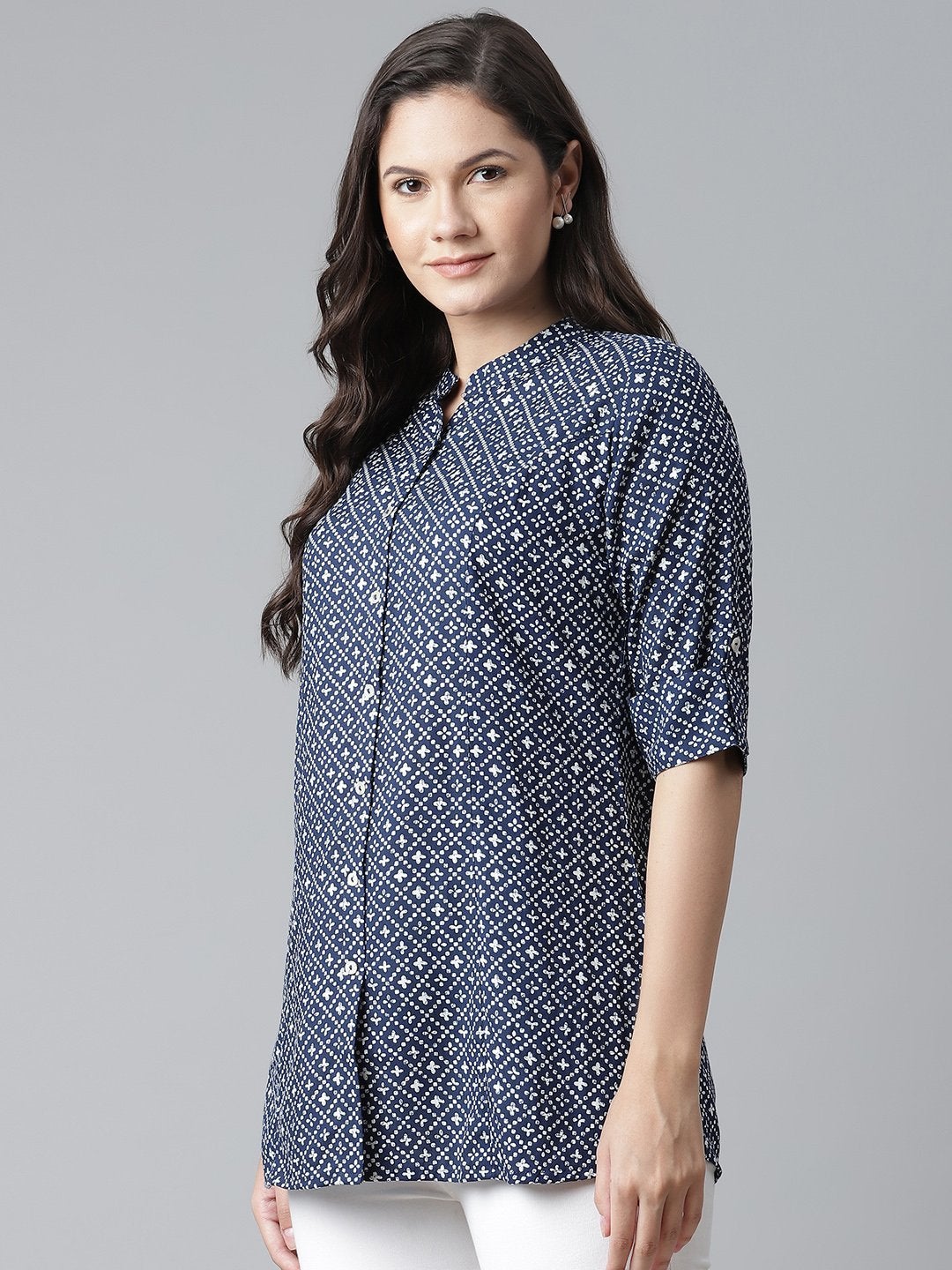 Wahe-NOOR Women's Blue Rayon Printed Top - Distacart