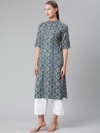 Thumbnail for Wahe-NOOR Women's Indigo Cotton Straight Kurta - Distacart