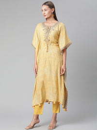 Thumbnail for Wahe-NOOR Women's Yellow Rayon Kaftan Pant Set - Distacart