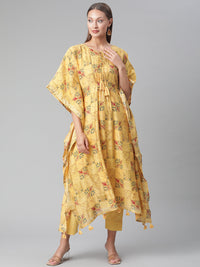 Thumbnail for Wahe-NOOR Women's Yellow Rayon Kaftan Pant Set - Distacart