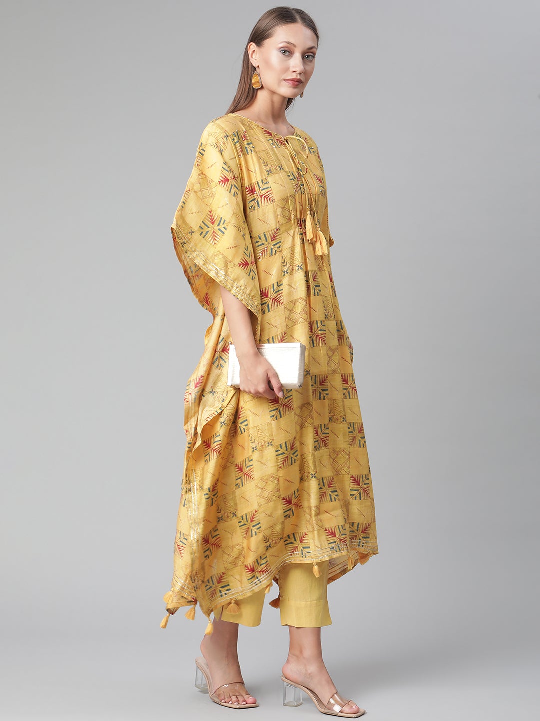 Wahe-NOOR Women's Yellow Rayon Kaftan Pant Set - Distacart