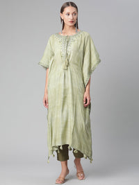 Thumbnail for Wahe-NOOR Women's Green Rayon Kaftan Pant Set - Distacart