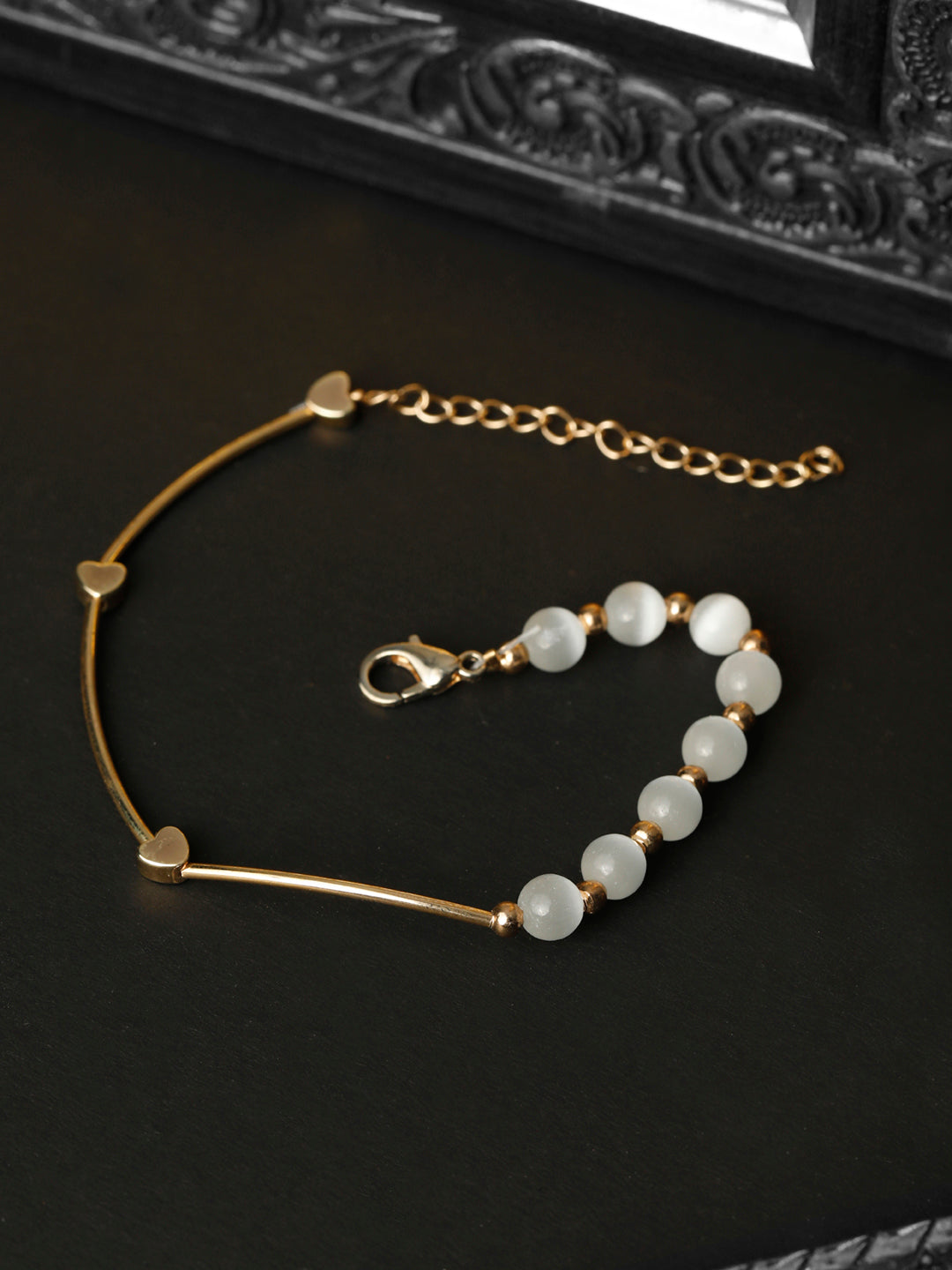 Priyaasi Women White Pearls Rose Gold Plated Link Bracelet - Distacart