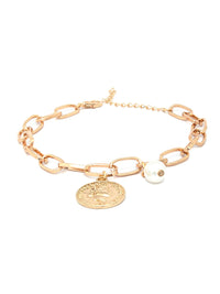 Thumbnail for Priyaasi Women White Pearls Rose Gold Plated Coin Link Bracelet - Distacart