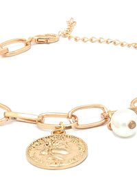 Thumbnail for Priyaasi Women White Pearls Rose Gold Plated Coin Link Bracelet - Distacart