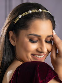 Thumbnail for Priyaasi Women White Peral Gold Plated Hair Band - Distacart