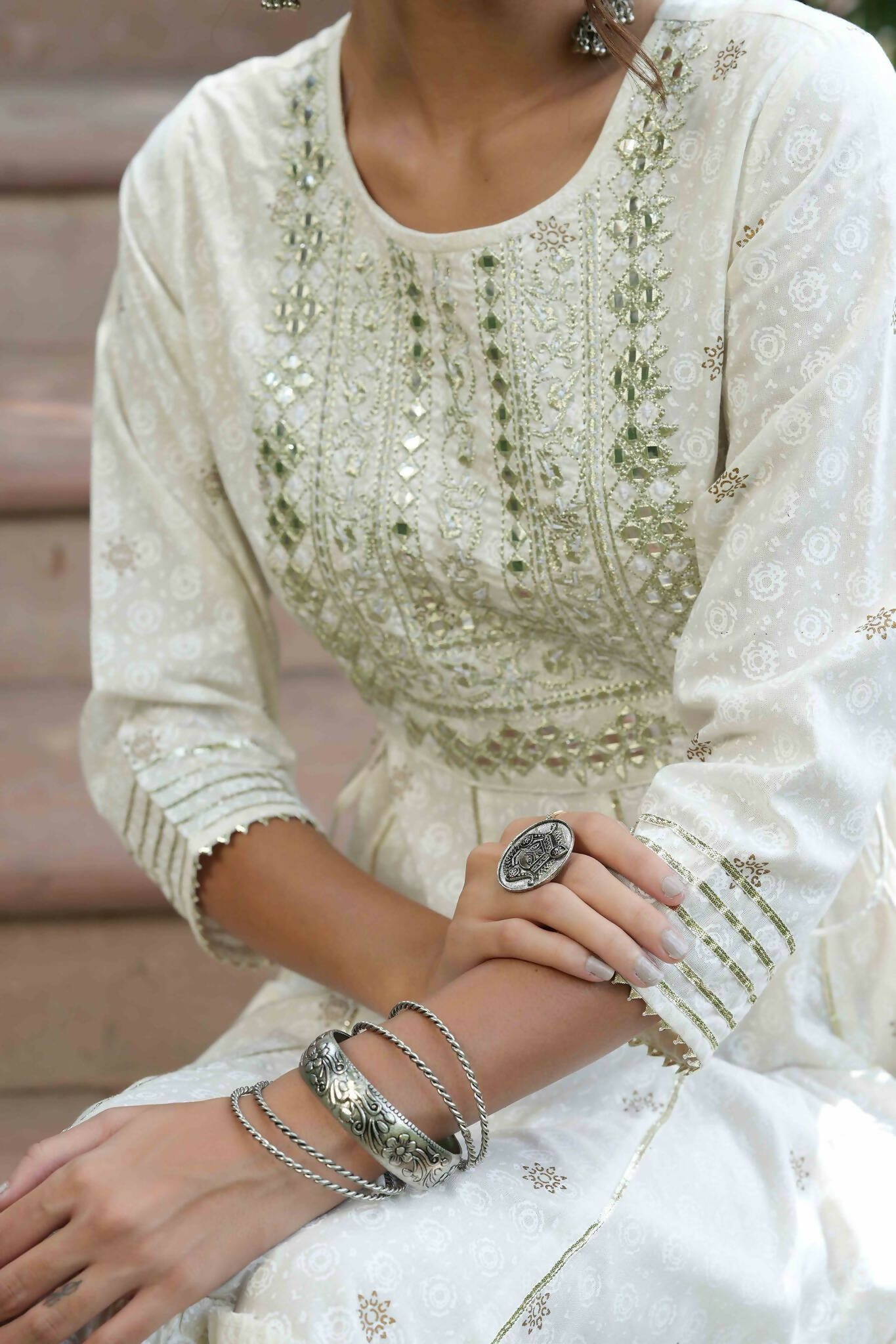 Juniper Off-White Rayon Festive Wear Embroidered A-Line Long Dress - Distacart
