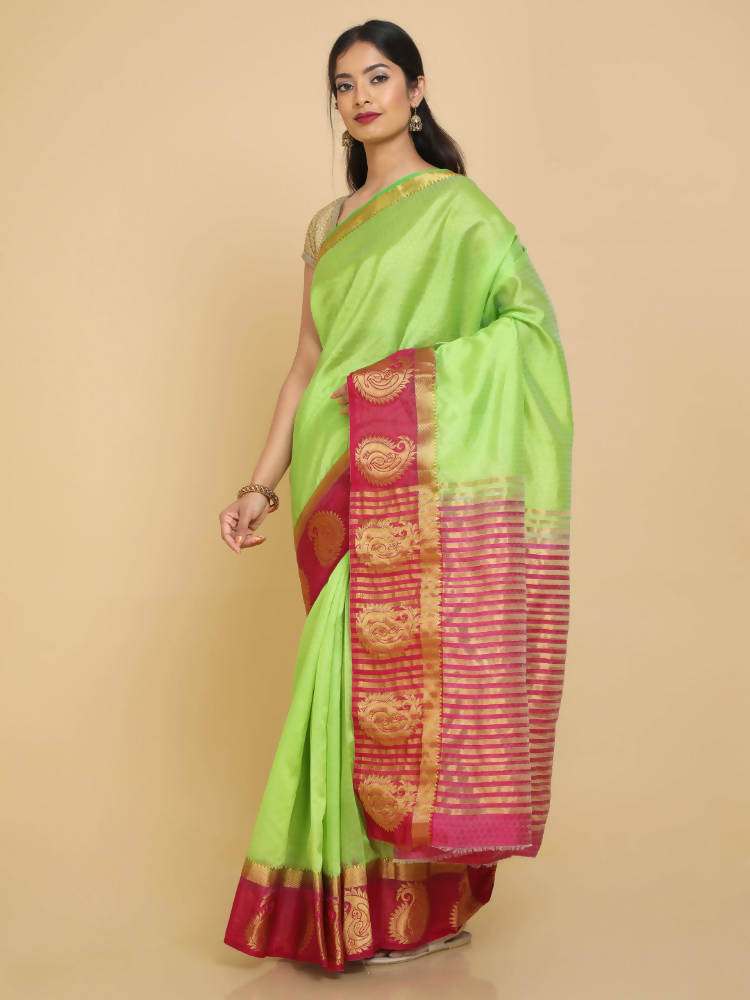 Kalamandir Woven Design Light Green Pashmina Saree