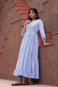 Thumbnail for Yufta Blue Printed Dress