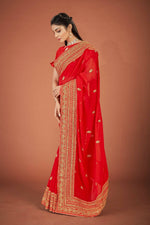 Thumbnail for Vamsee Red Organza Saree - Distacart