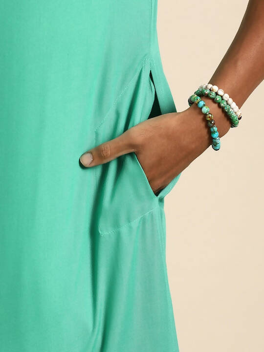 Sea Green Men Viscose rayon Solid Straight Shirt - Mahotsav - Distacart