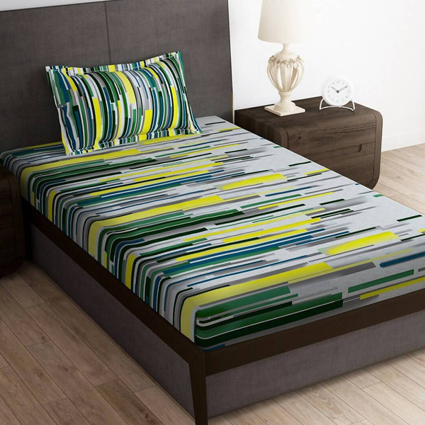 Story@home Arena White & Grey Printed 180 TC Bedsheet & Pillow Covers - Distacart