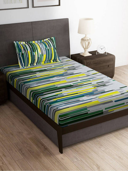 Story@home Arena White & Grey Printed 180 TC Bedsheet & Pillow Covers - Distacart