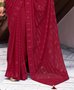 Thumbnail for Maroon Georgette Swaroski Work Saree With Unstitched Blouse Piece - Juhi - Distacart