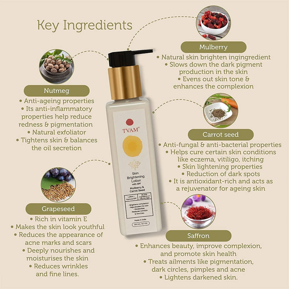 Tvam Mulberry & Carrot Seed Skin Brightening Lotion With SPF - Distacart