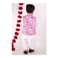 Thumbnail for Little Bansi Pink and White Color Bengali Kantha work floral Jacket with Kurta and Dhoti