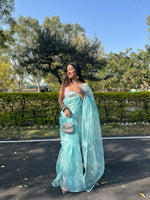 Thumbnail for Vastrasky Sky Blue Organza Saree - Distacart