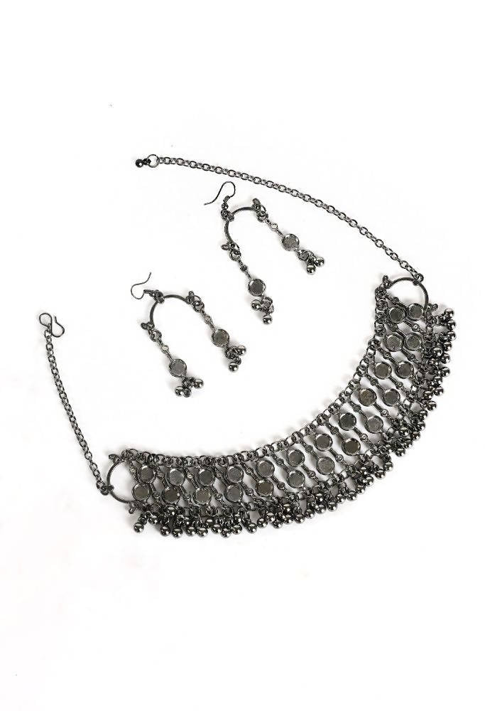 Tehzeeb Creations Oxidised Black Colour Necklace And Earrings