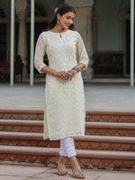 Thumbnail for Juniper Women's Lemon Georgette Printed Kurta - Distacart