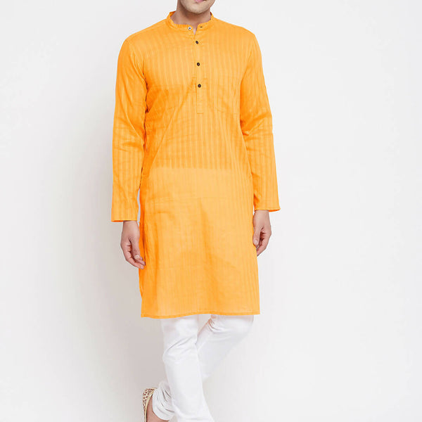 Even Apparels Men's Pure Cotton Kurta With Band Collar in Yellow Color - Distacart