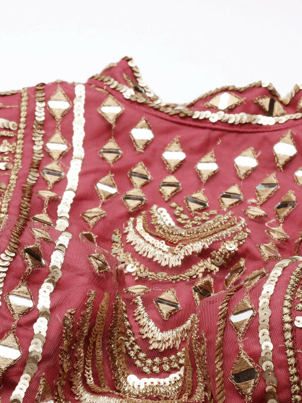 House of Panchhi Women Rosegold Net Embroidered Mirror Lehenga & Blouse with Dupatta - Distacart
