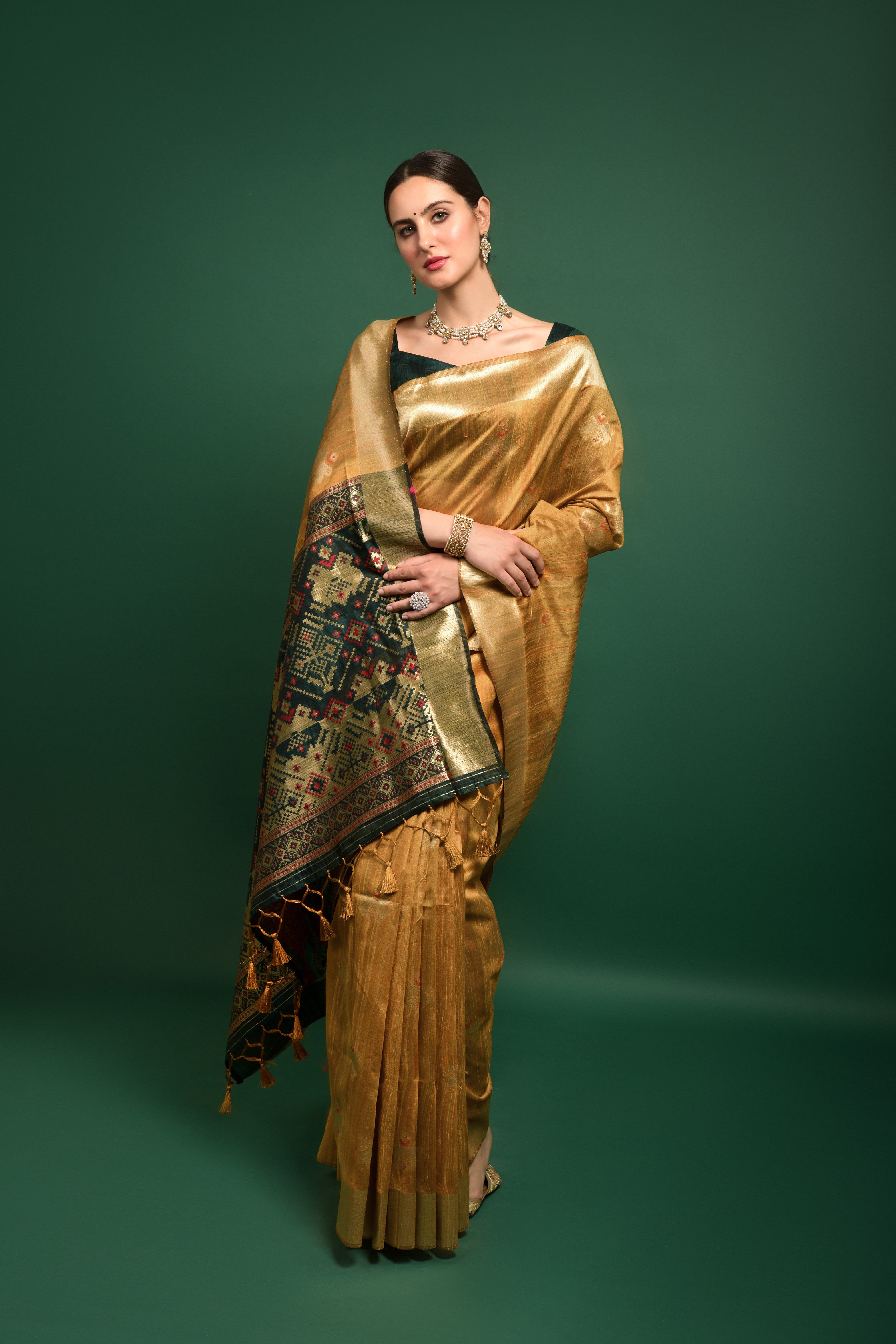 Vishnu Weaves Women's Yellow Tussar Silk Zari Woven Saree with Blouse - Distacart