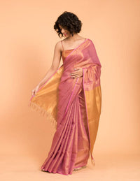 Thumbnail for Suta Pink Golden Solid Woven Design Zari Saree - Distacart