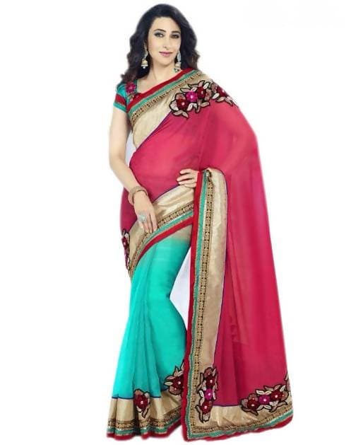 Vamika Karishma Kapoor Peach & Cyan designer saree