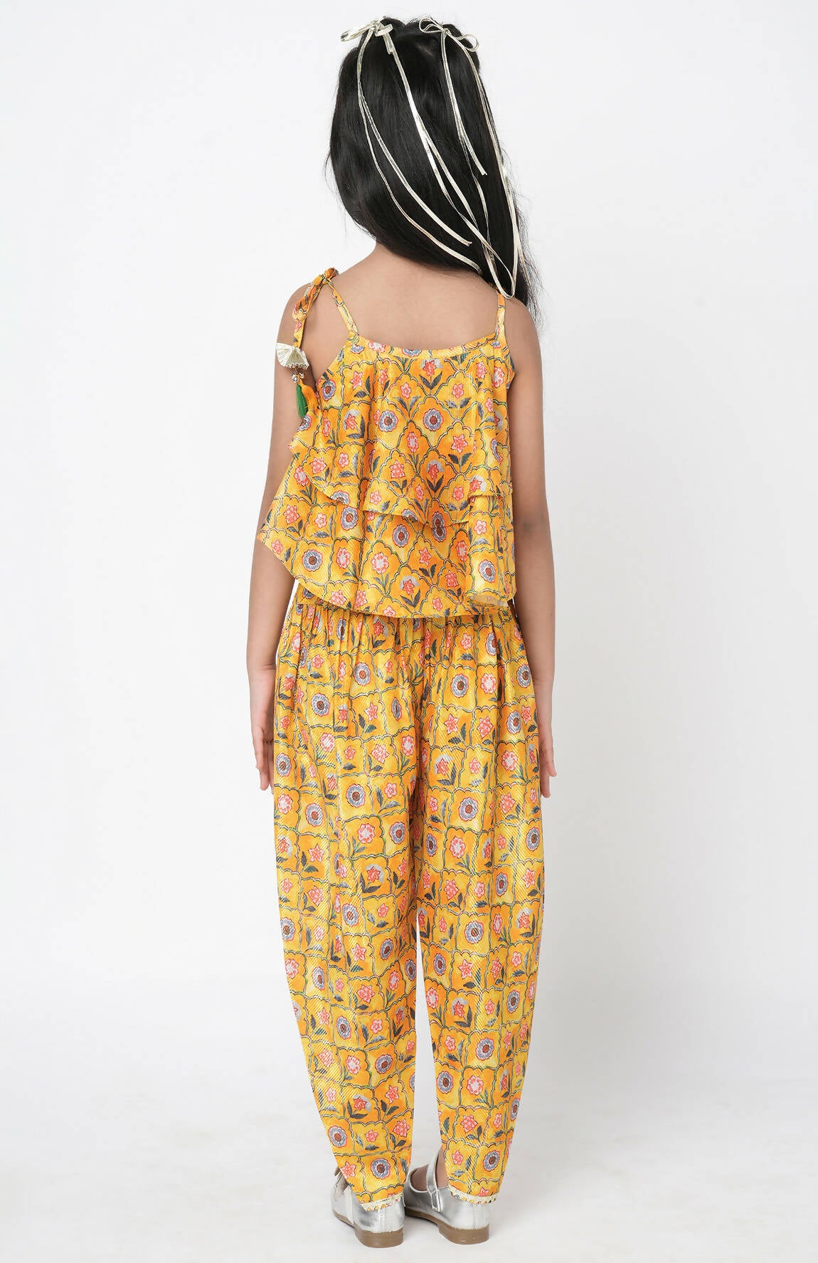 Lil Drama Golden Weaves Yellow Crop Top With Dhoti Co-Ordinate Set - Distacart