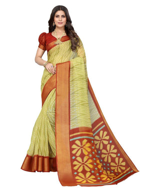 Vamika Cotton Light Green Jari Border Bollywood Style Saree (DINO LIGHT GREEN) - Distacart