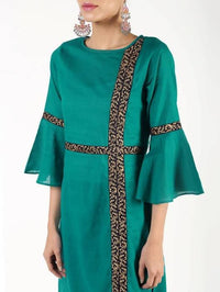 Thumbnail for Aniyah Cotton Bell Sleeve Solid Straight Kurta In Turquoise Color (AN-147K)